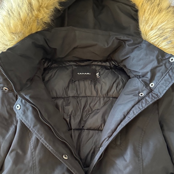 Tahari Black Puffer Coat with Faux Fur Hood - Picture 5 of 6